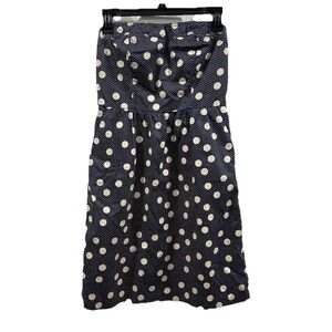 The Limited Strapless Polka Dot Mini Dress Navy Blue Cream Size 4 Retro
